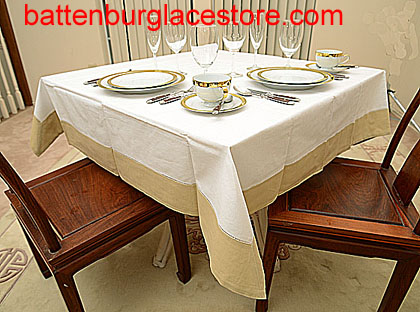 Square Tablecloth. White with color trims. 54 in.Square.